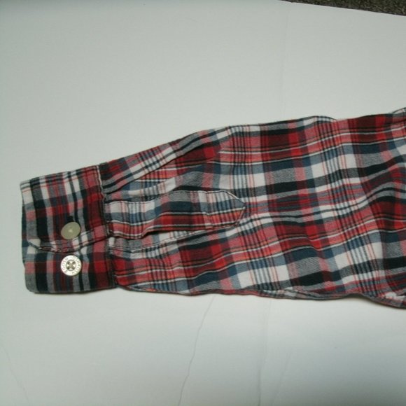 Oshkosh Boys Shirt Button Down Plaid Red Navy Long Sleeve Size 5 - Picture 9 of 10